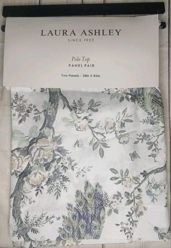 2 Laura Ashley Peacock Window Curtains Panel Drapes 38” x 96” Panels