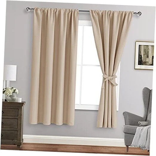 Blackout Curtains for Bedroom– Thermal 42″W x 63″L (Pack of 2) Beige