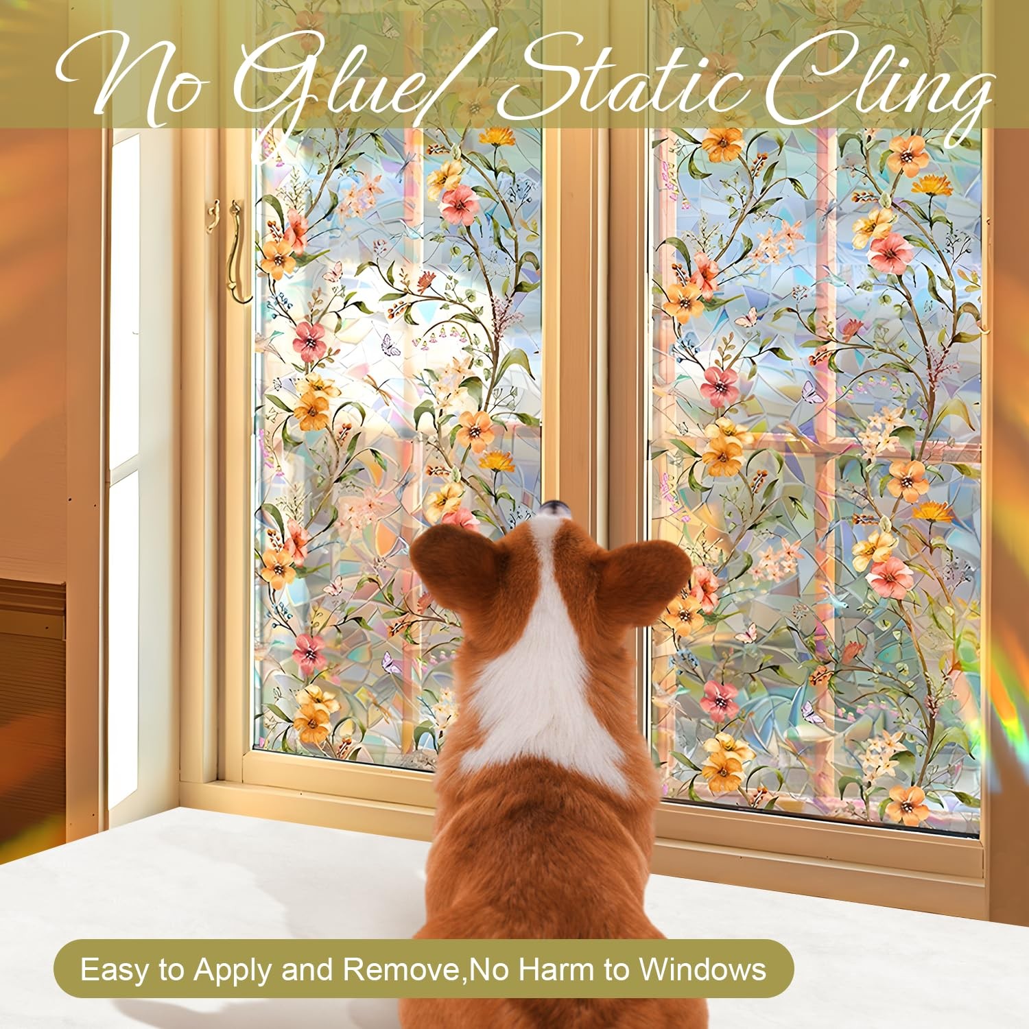 Decorative Window Privacy Film, 17.7″x78.7″, UV-Resistant Static Cling Sticke…