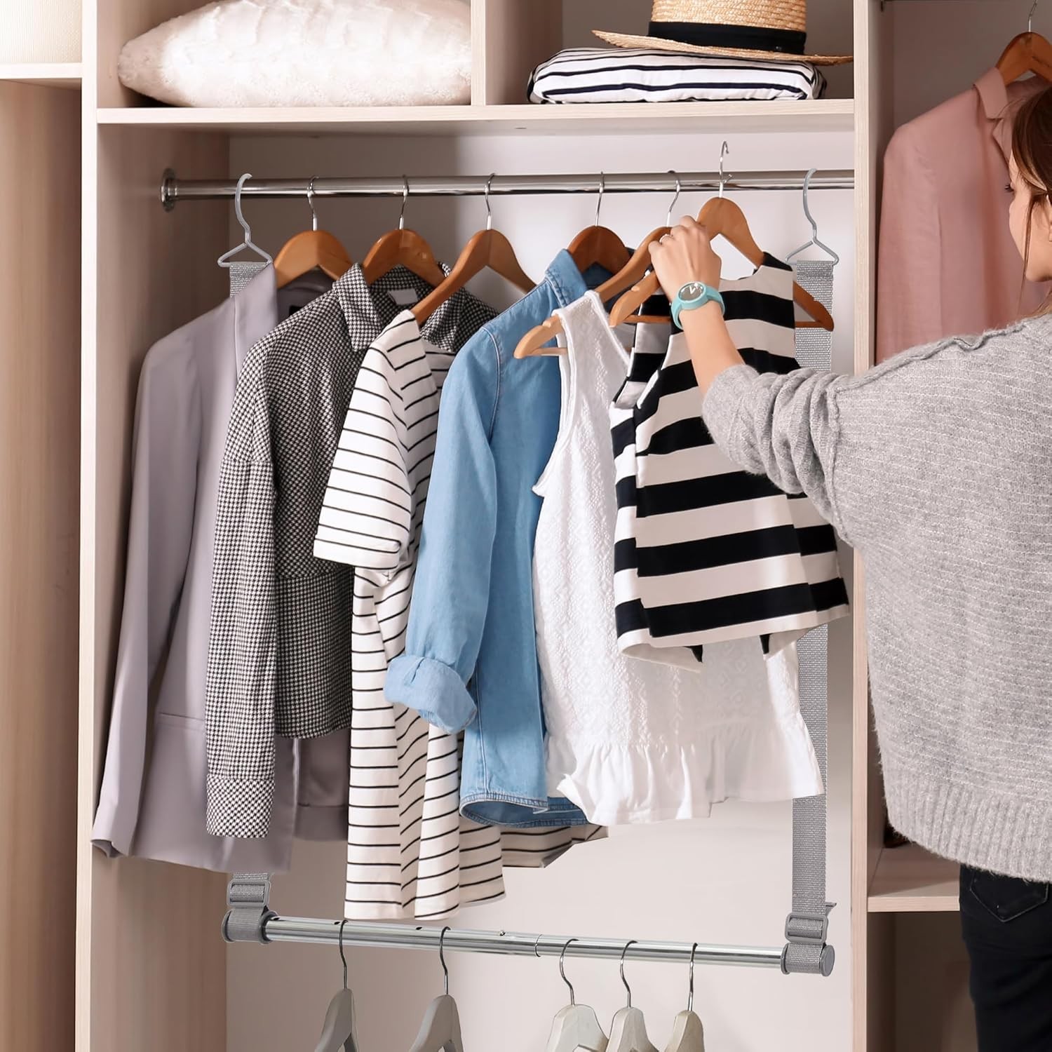 Hanging Closet Rod, 17-28In Width and Up to 32In Height Closet Extender,