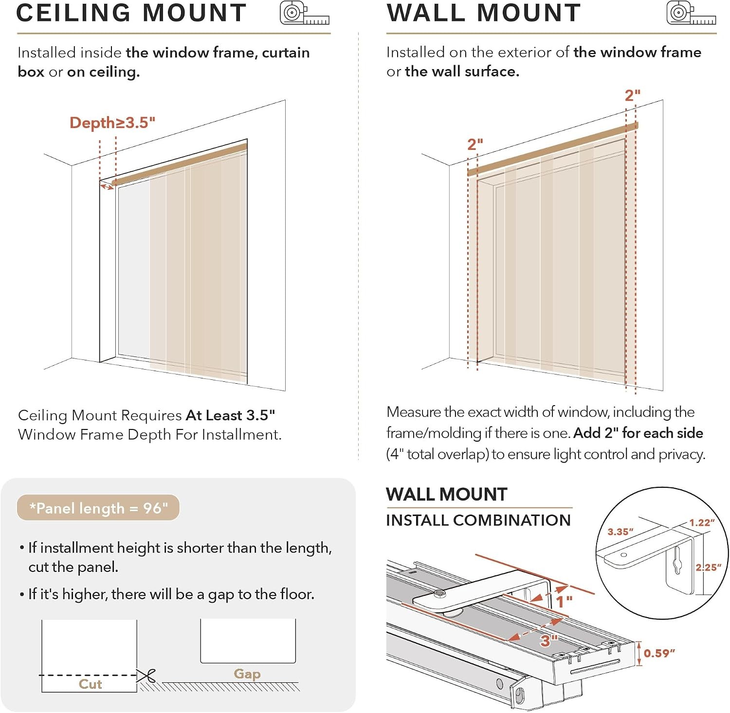 Adjustable Sliding Panel Track Blinds 45.8″- 86″ W x 96″ H, Extendable Vertical