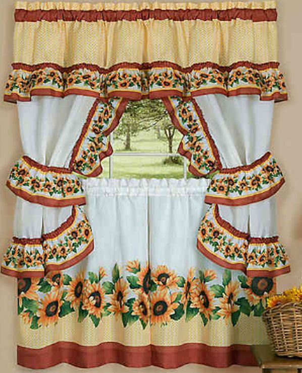 3 Pc Curtains Cottage Set: 2 Tiers & Swag (57″ x 30″) SUSAN SUNFLOWERS by Achim