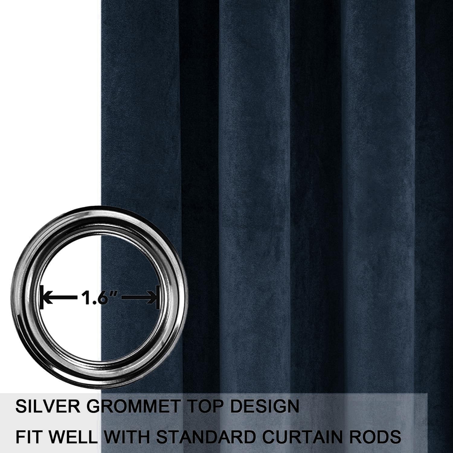 Smiletime Navy Blue 108 In Long Velvet Curtains Grommet Thermal Insulated Super