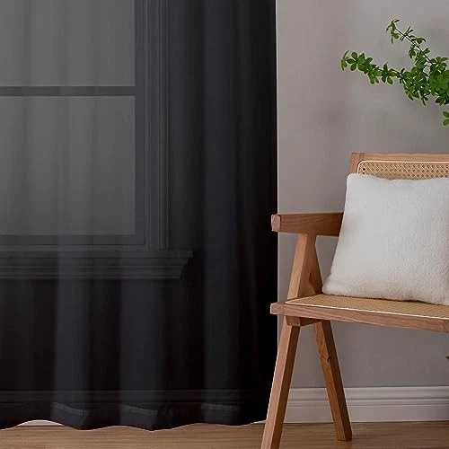 Sheer Curtains 96 Inches Long, Light Filtering 42W x 96L (Pack of 2) Black