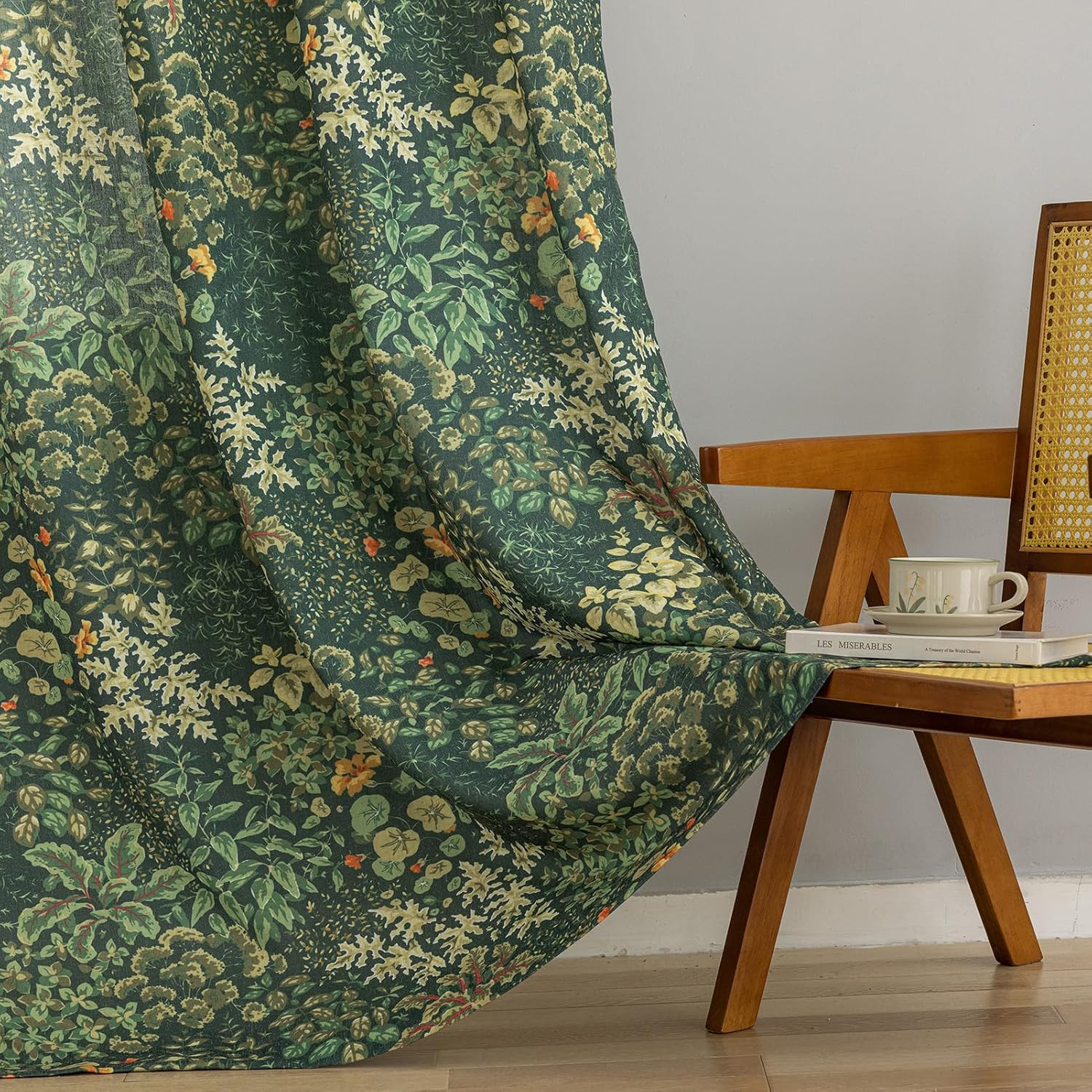 Green Floral Curtains 84 Inches Long 2 Panels Vintage Cottagecore Botanical