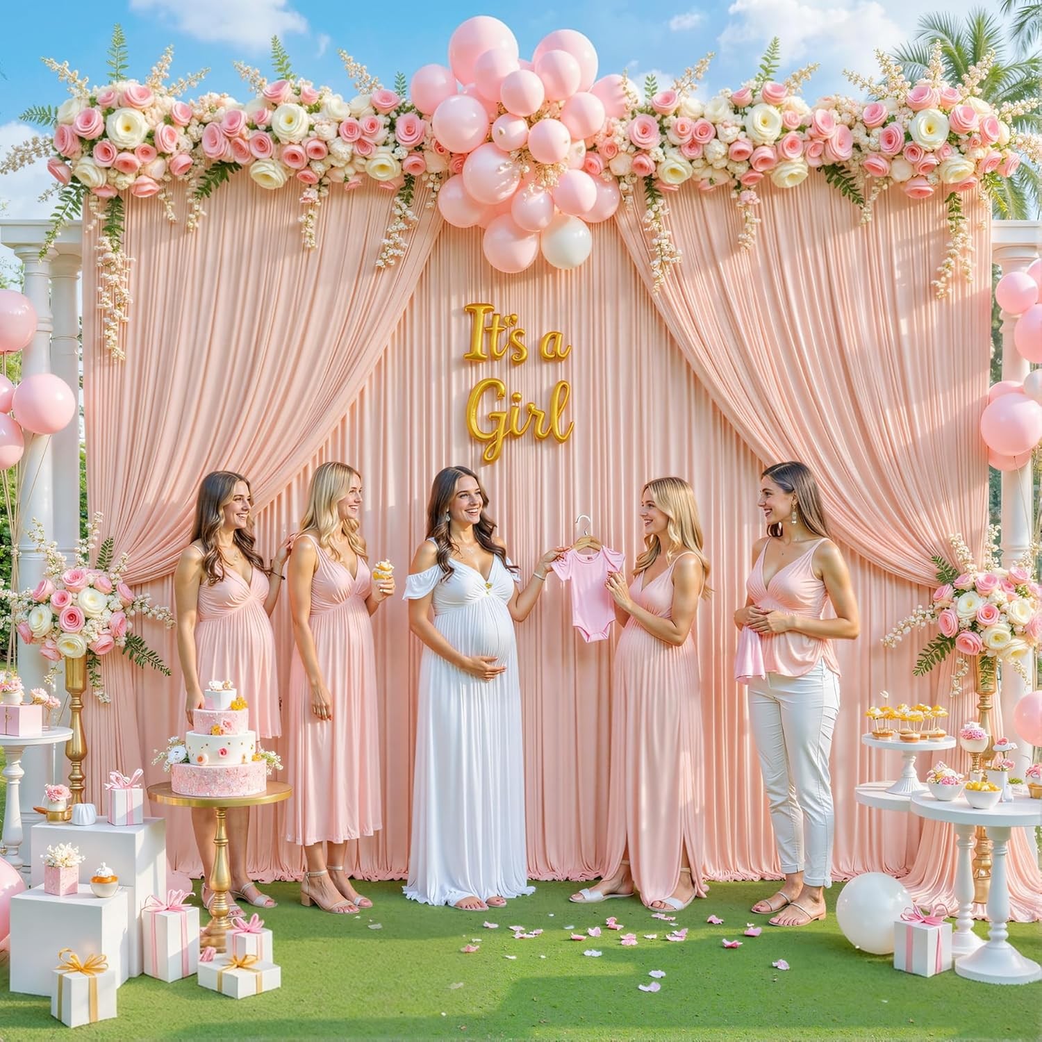 40ft x 10ft Wrinkle Blush Pink Backdrop Curtains for Wedding Parties Curtain