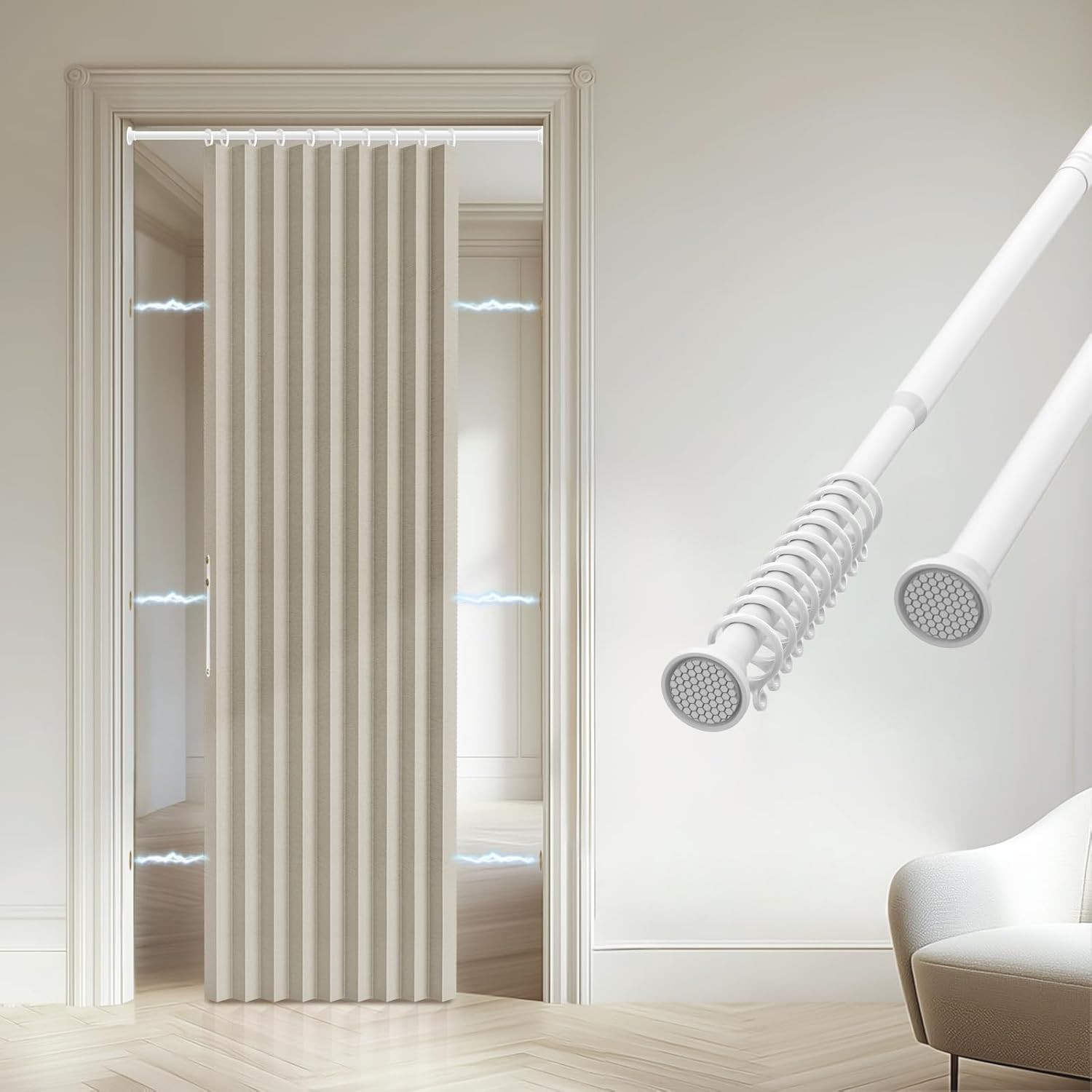 Accordion Door Curtain – 100% Light-Blocking Bedroom Door Curtain with Included