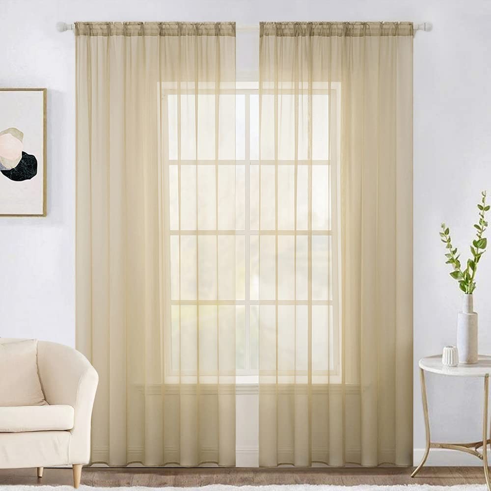 2 Panels Solid Color Sheer Window Curtains Elegant Window Voile Panels/Drapes…