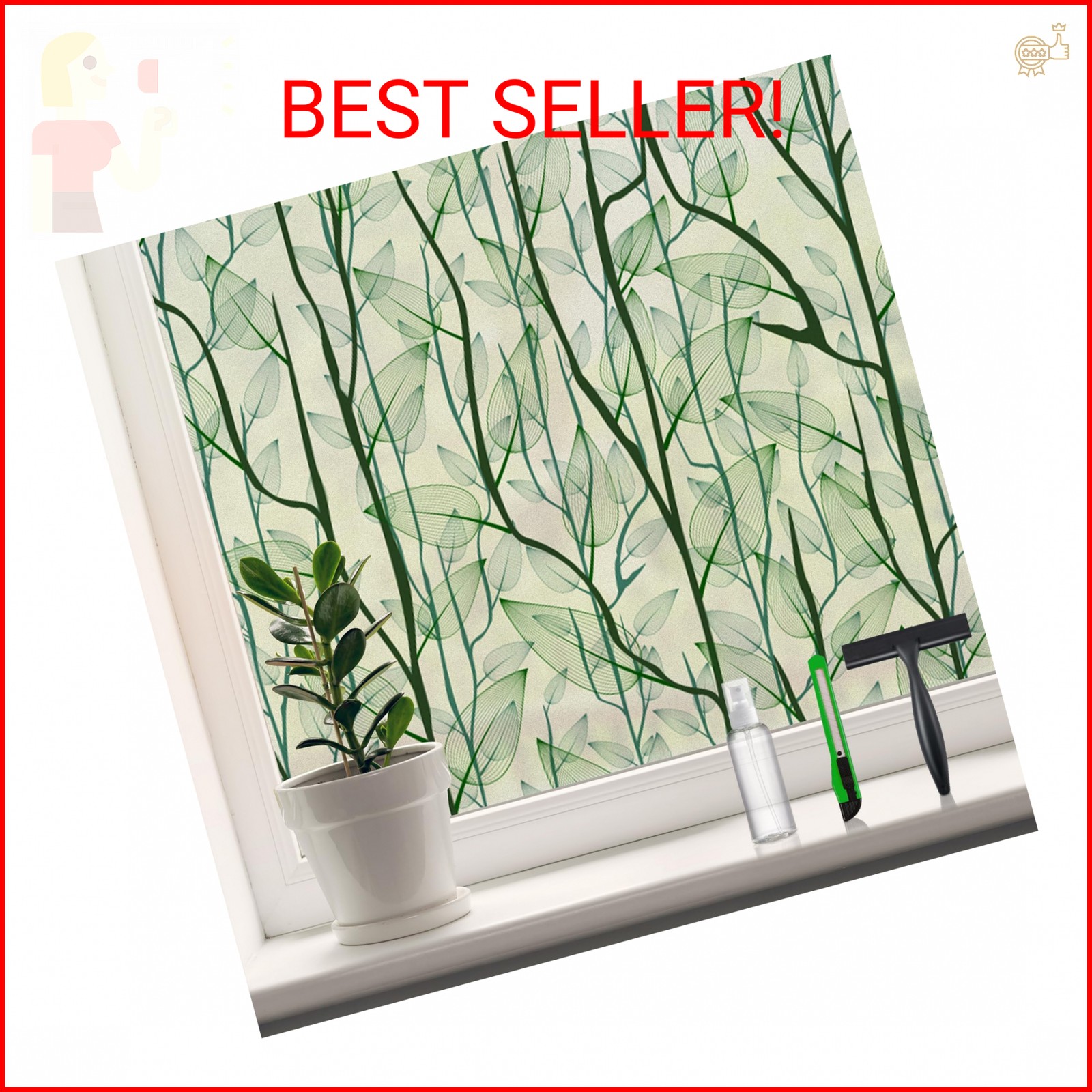DKTIE Window Film Privacy with Installation Tools, Decorative Stained Glass Wind