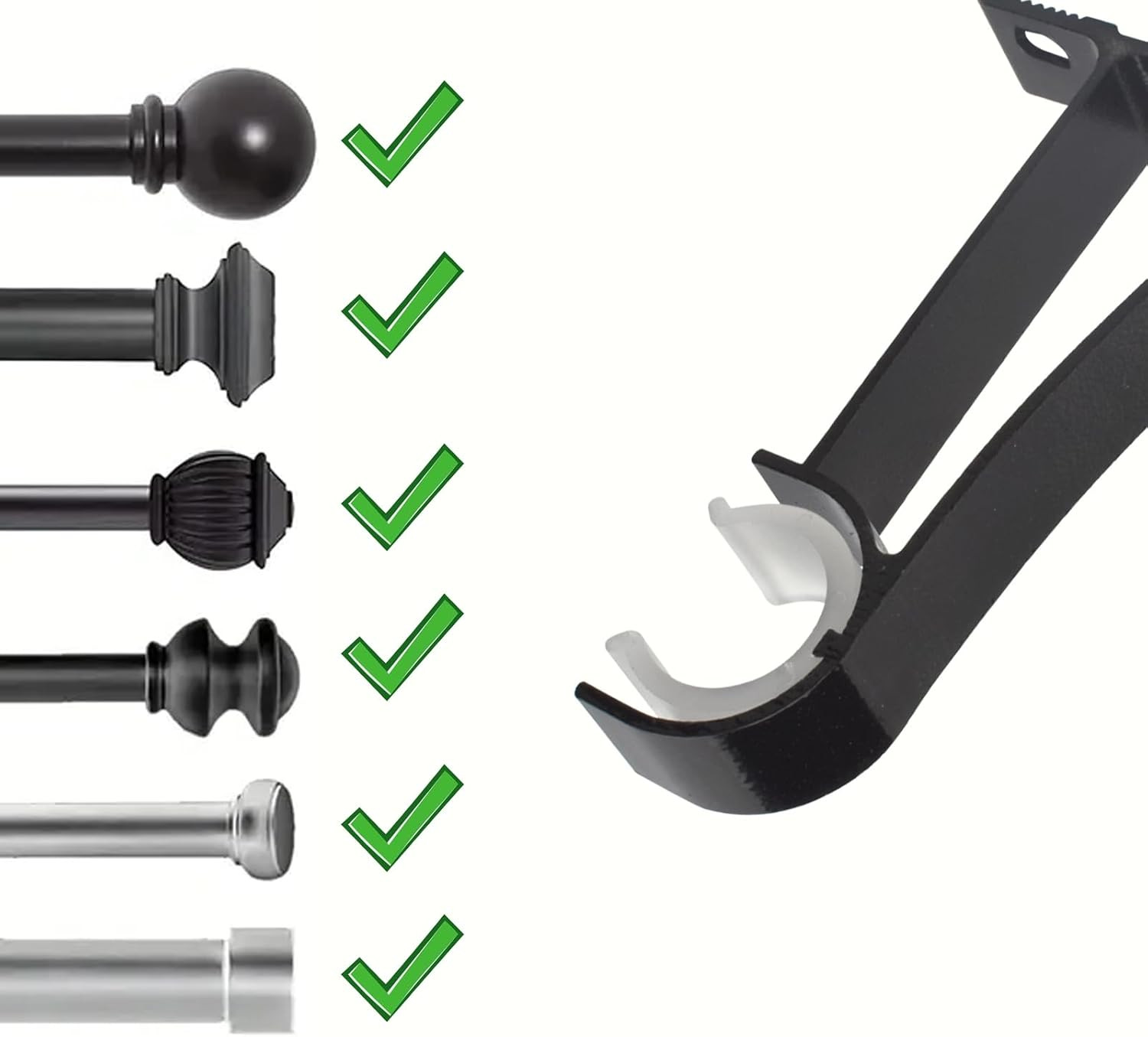Black 4 Pcs Curtain Rod Wall Brackets, Set of 4 Heavy Duty Holders with Mounting