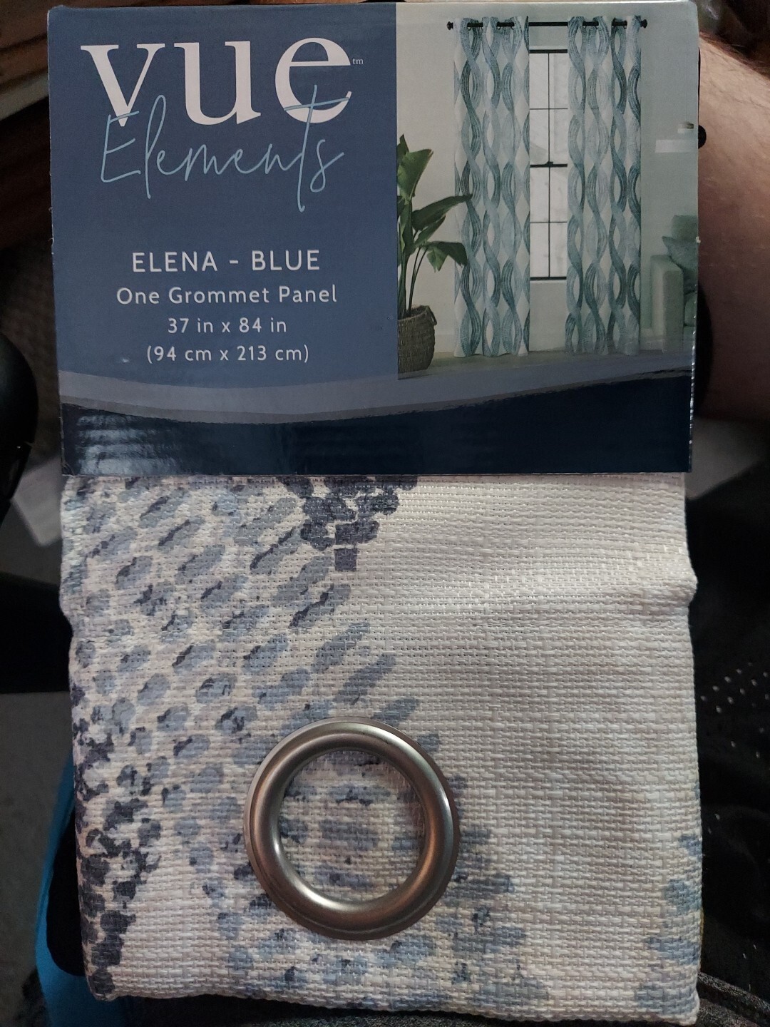 VUE ELEMENTS Elena Blue Striped Curtain Panel White Blue 84″ New