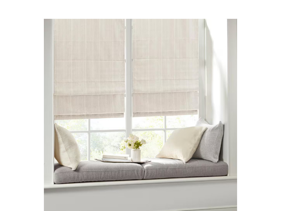 Madison Park Ivory Cordless Basketweave 35 in. W x 64 in. L Roman Shade