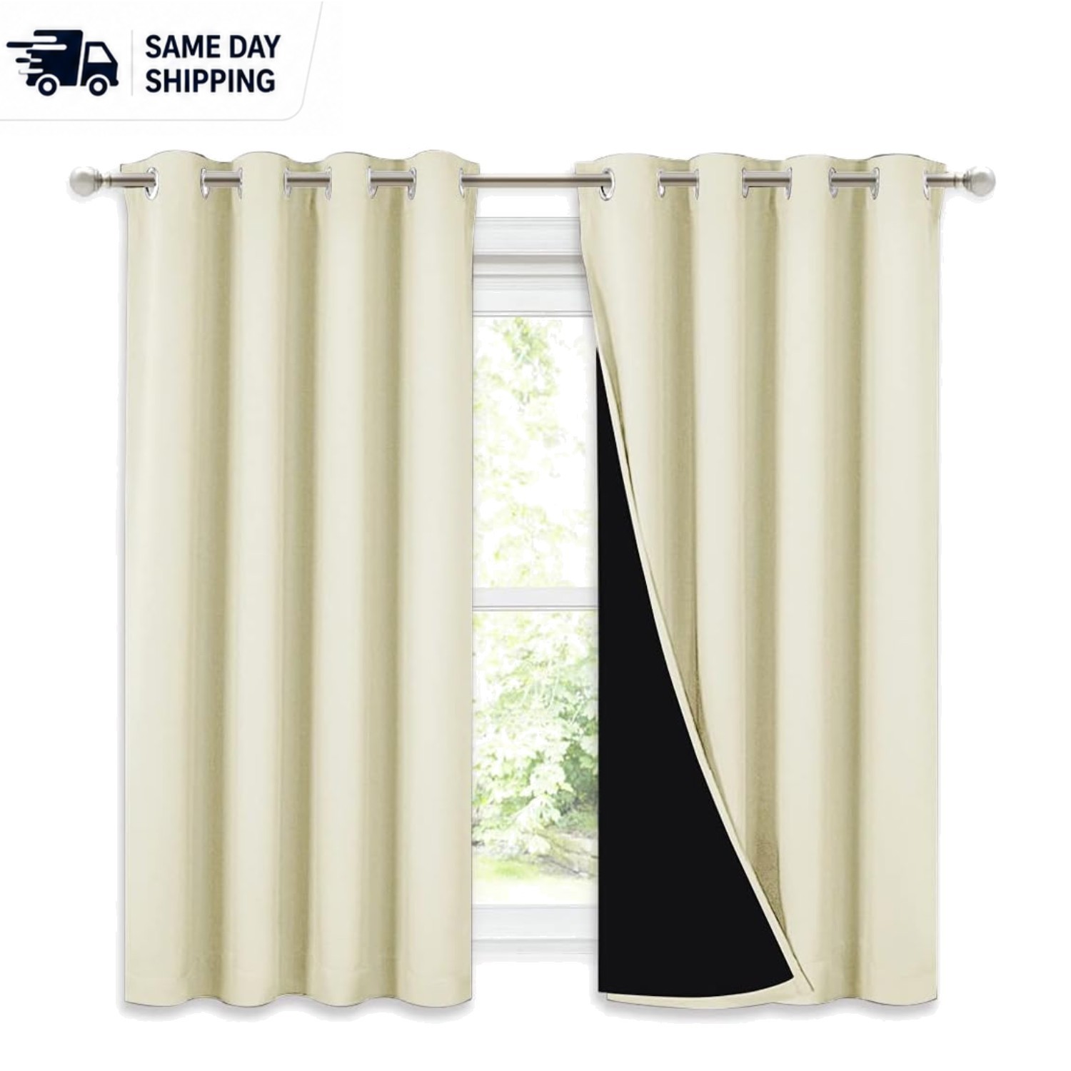 Elegant Beige Blackout Curtains – Set of 2, 52×54 Inch for Total Light Blocking