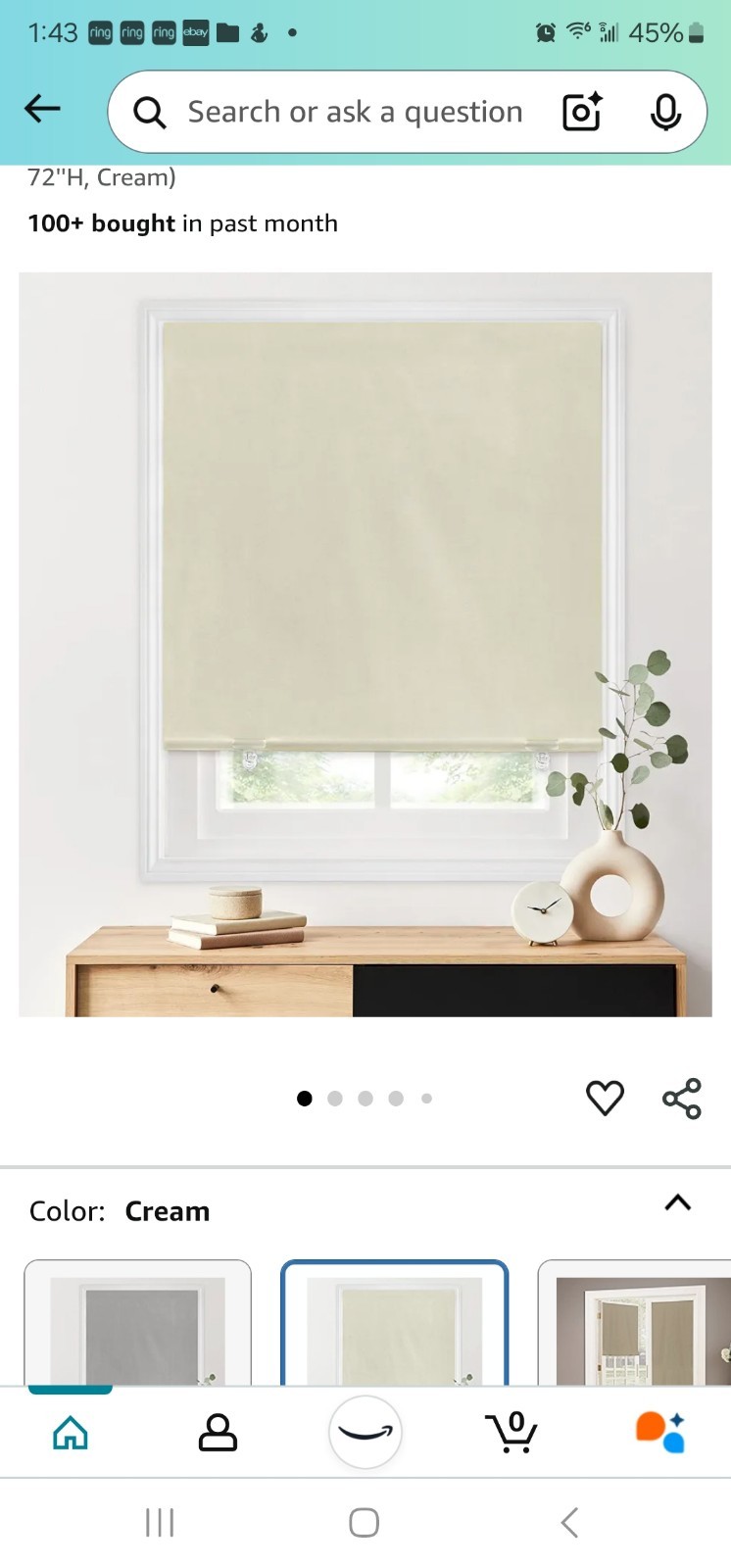 Cream Blackout Roller Shades No Drill No Tools Portable Blinds 36″ W X 72″ H