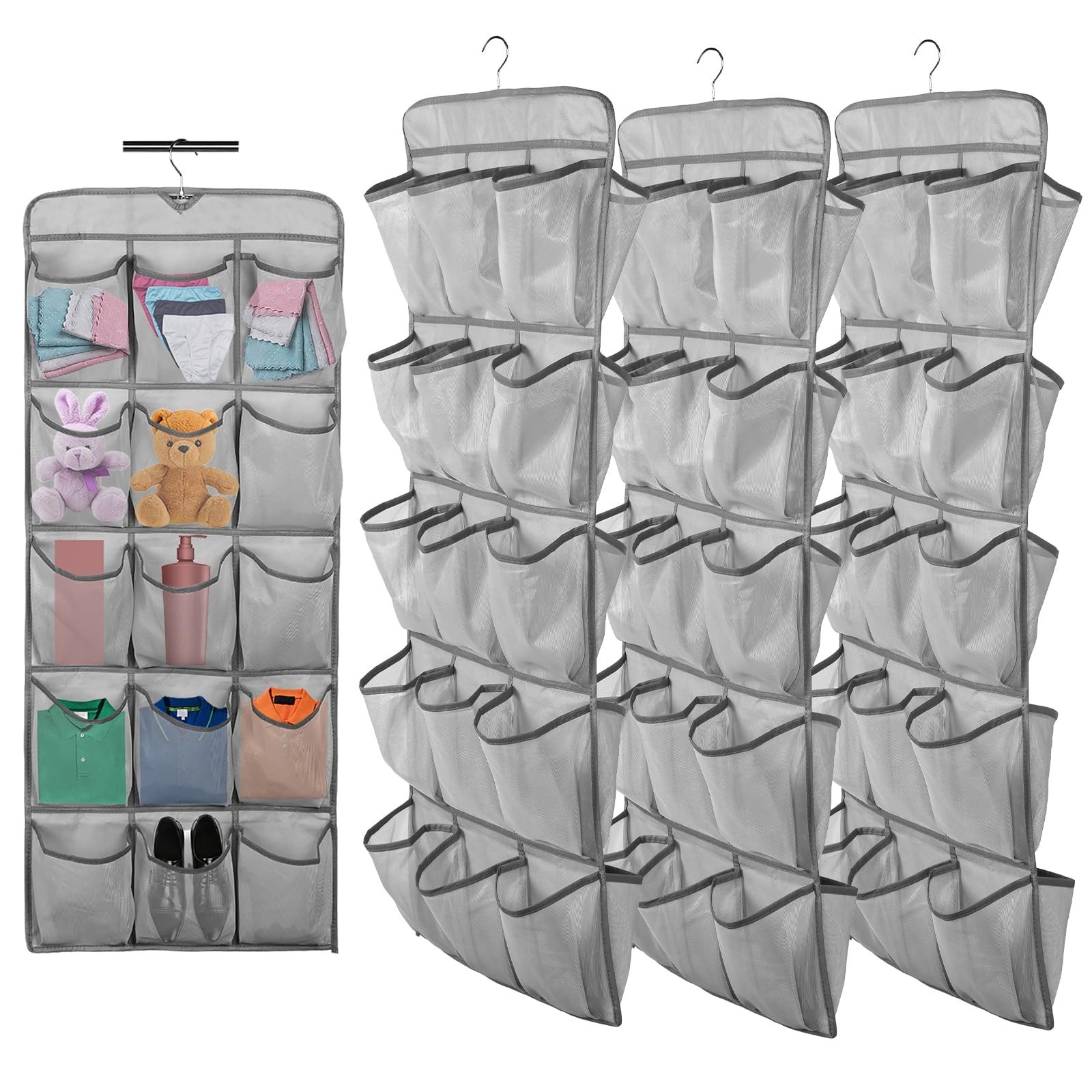 3Pcs 30 Large Pockets Dual Sided Hanging Shoe Organizer Double-Side Closet St…