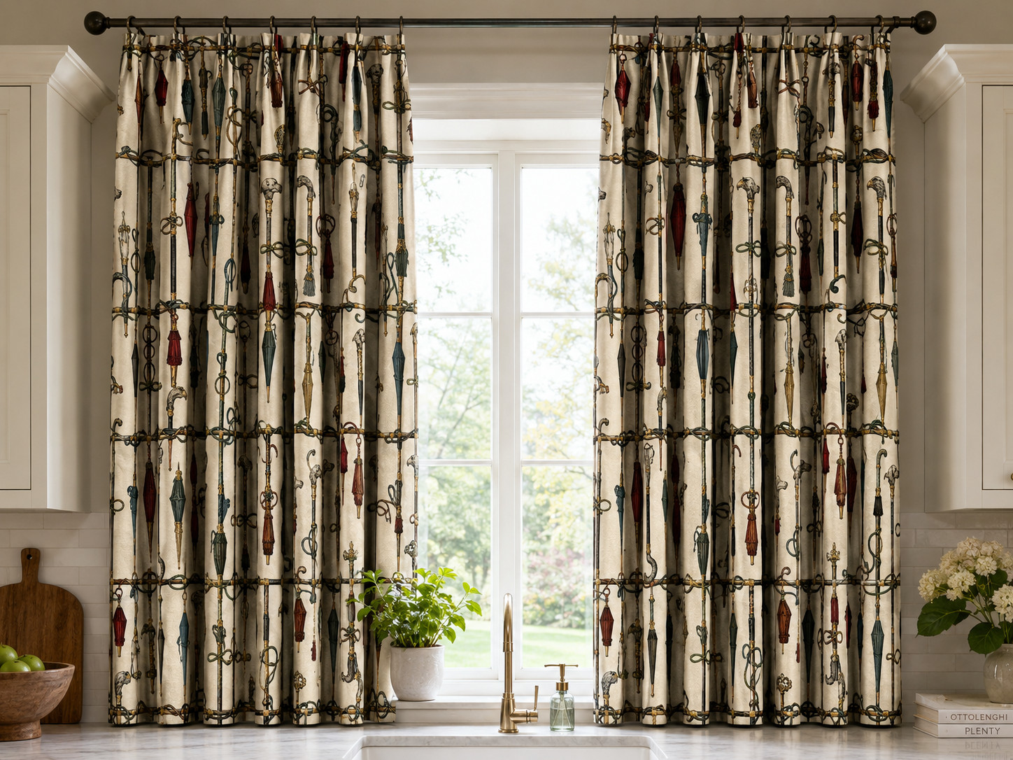 Fornasetti Curtain Velvet Or Blackout, Art Nouveau Window Each Panel