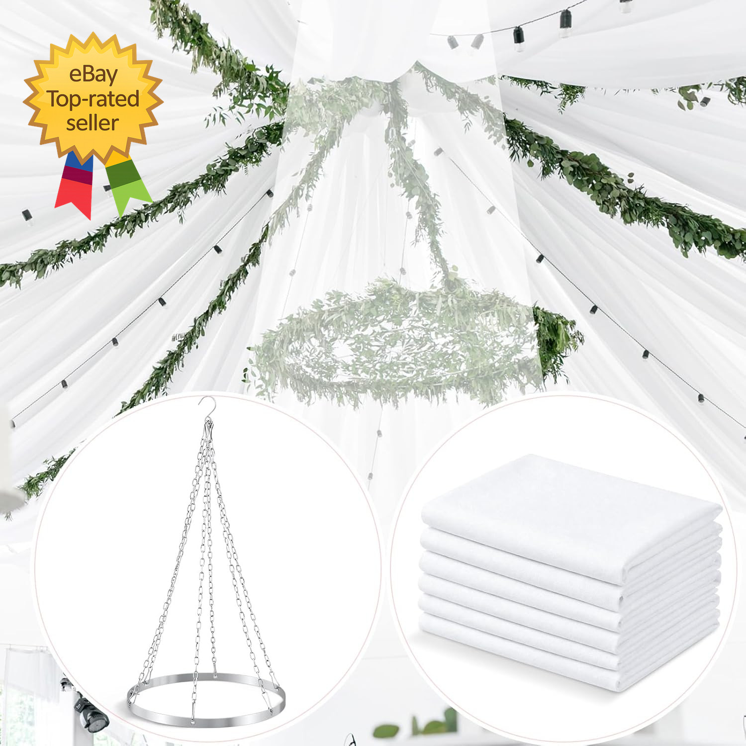 5Ft X 20Ft 6 Panels 12 Inches Ceiling Drapes Hanging Kit with Drapery Ceiling Ho