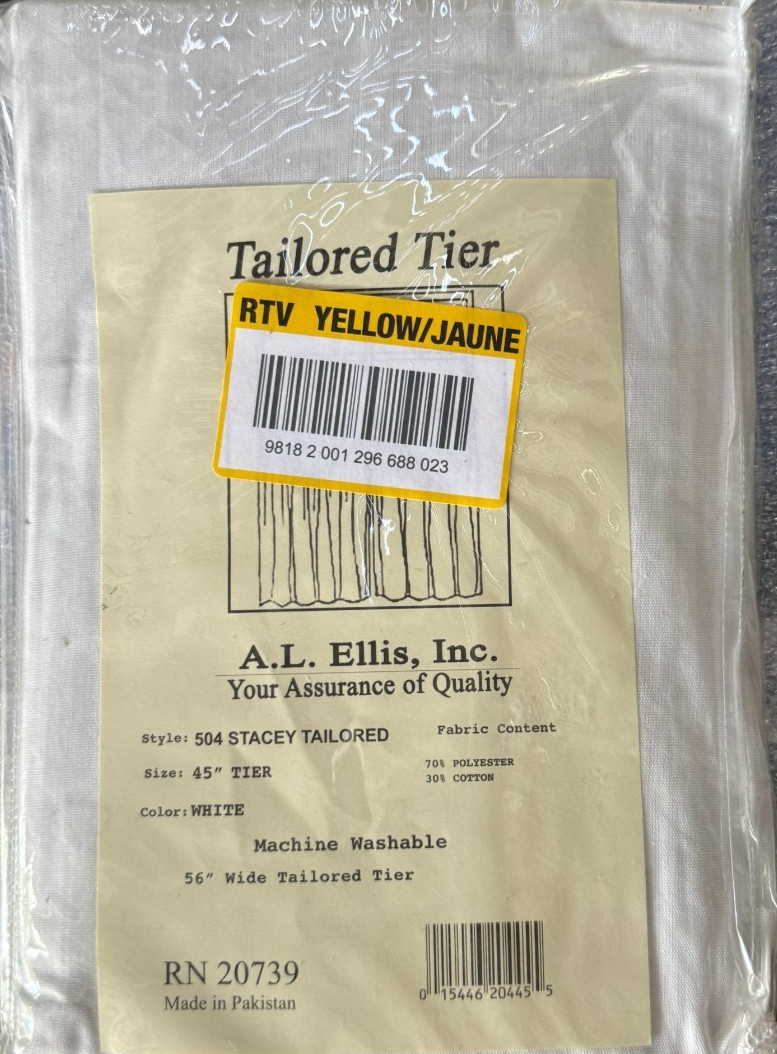 Ellis Curtain Stacey White Solid 56 in. W x 45 in. L Tailored Tier Curtain Pair