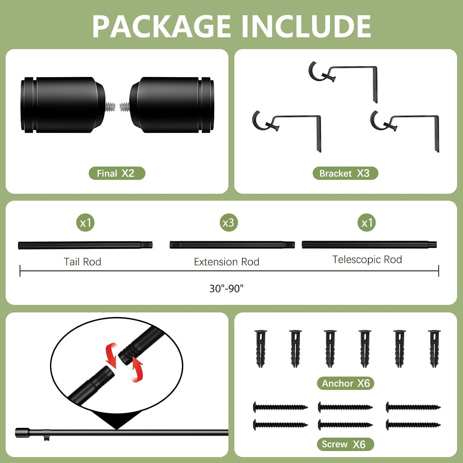 Extendable Curtain Rod Heavy Duty Window Drapery Hardware For Living Room