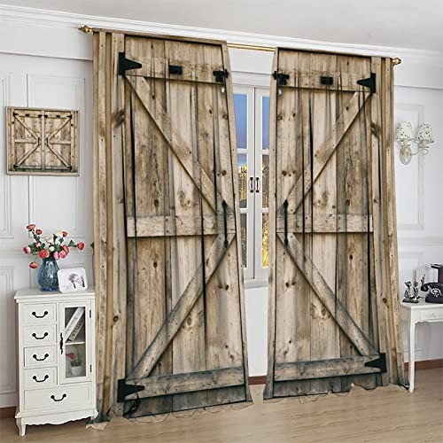 Rustic Wooden Barn Door Blackout Windows 26″W x 84″L (Pack of 2) Style-3