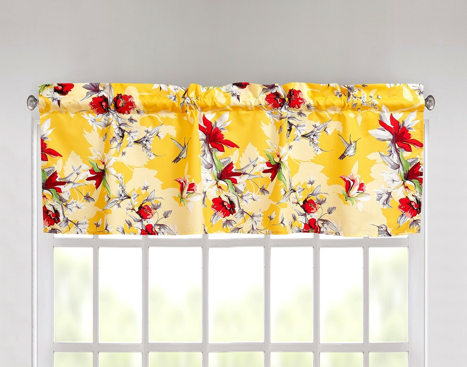 DaDa Bedding Semi Sheer Floral Yellow Hummingbirds Window Curtain Valance 18×52