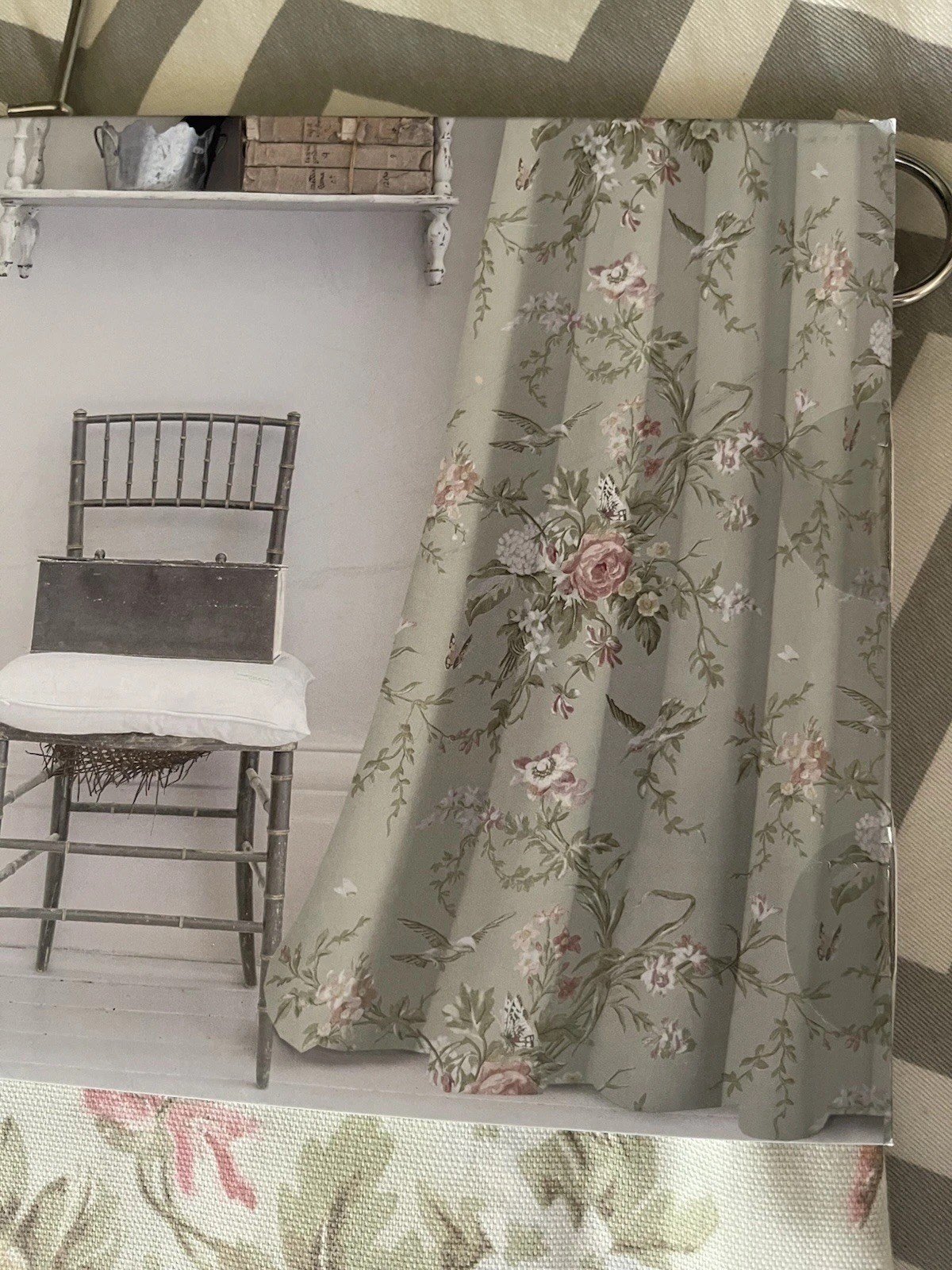 CABBAGES & ROSES 2 Panel Curtain Set Birds Floral HENRIETTA SAGE 50 x 84” NEW