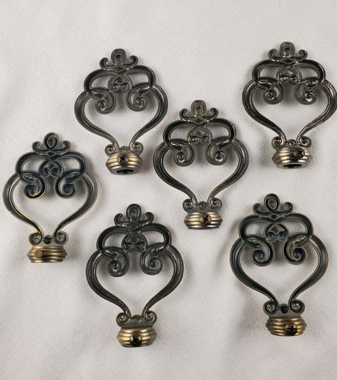 3 Sets Curtain Rod Hardware Scroll Finials, Tieback Hooks, & Brackets Gold-Tone