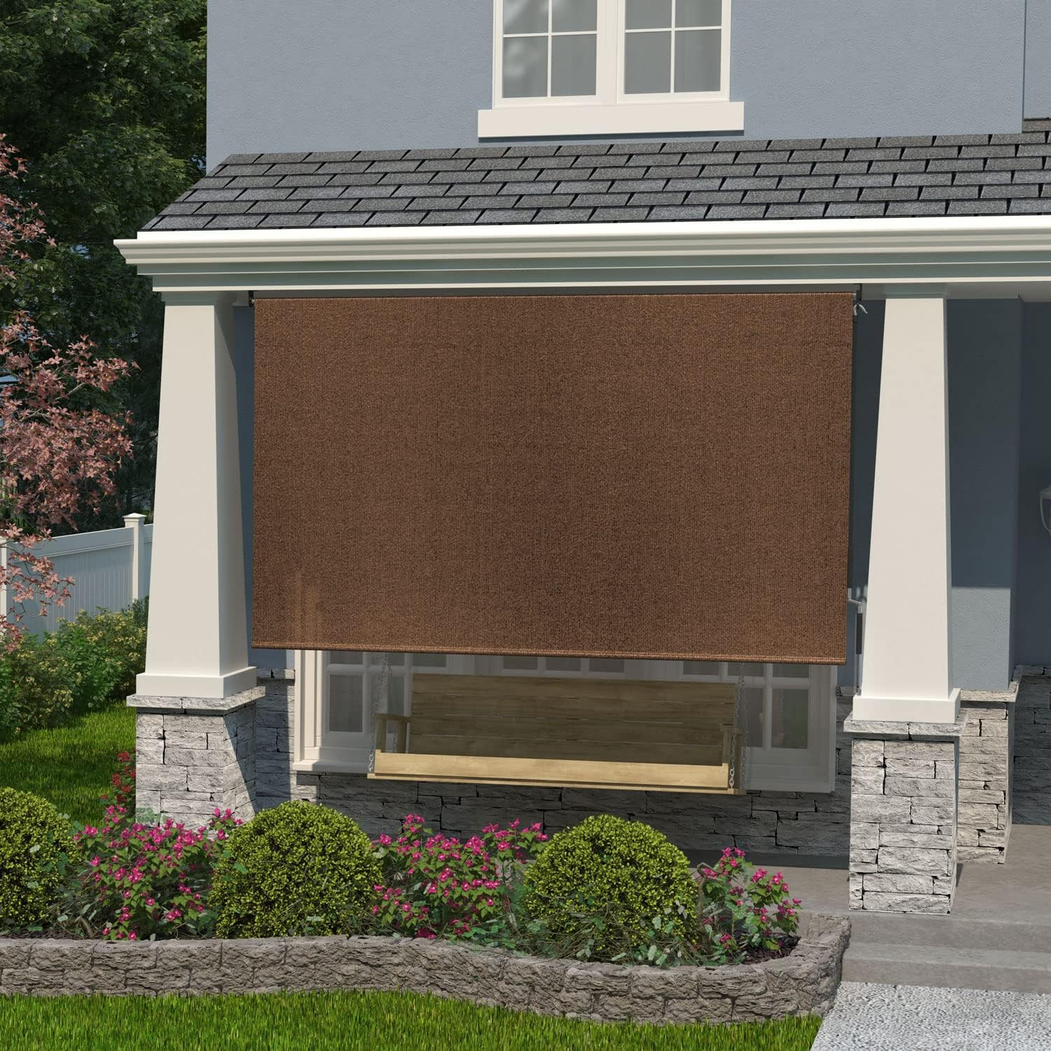 Cordless Mocha Exterior Roller Shade – 90% UV Protection, 4′ W x 6′ L