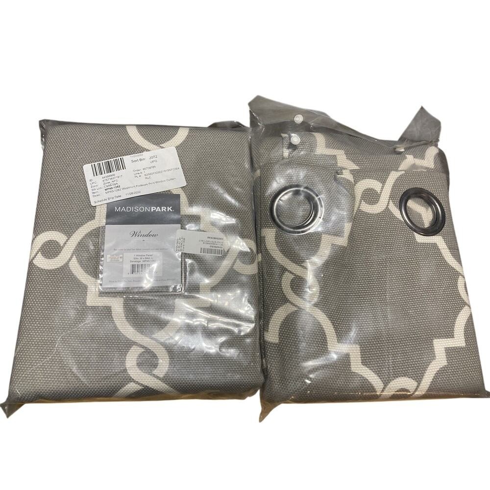 Madison Park Saratoga Print Grommet Top Window Curtain Panel SET OF 2 Gray