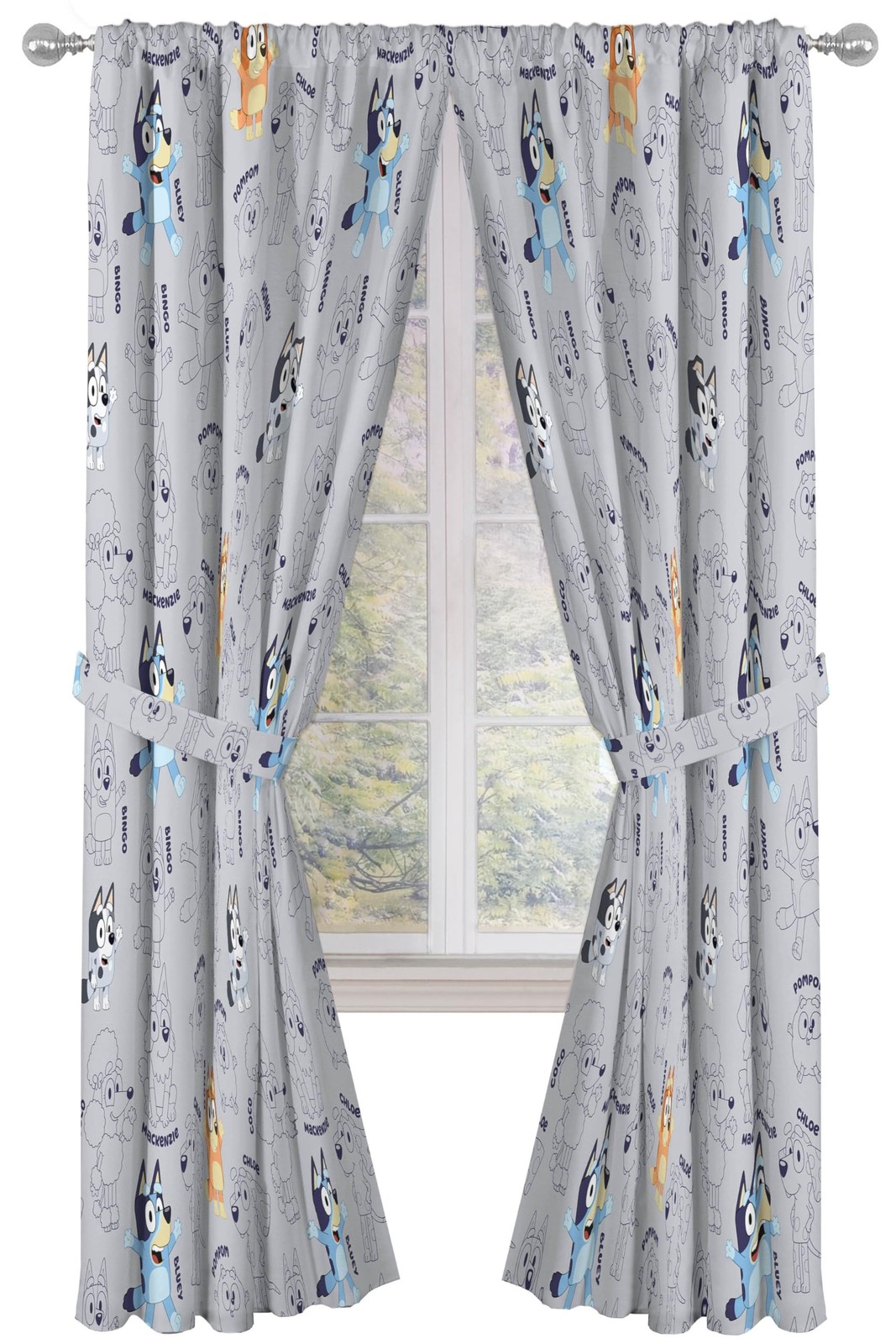 Window Curtains for Kids Bedroom 4-Piece Drape Set with 2 Tiebacks, Grey – Bl…