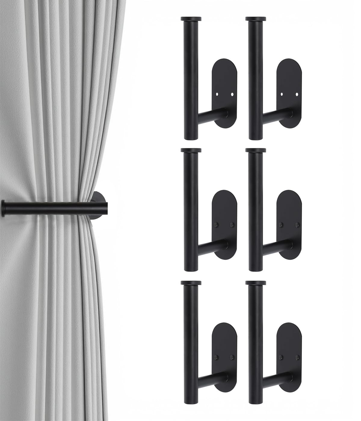 6pcs Black Stainless Steel Curtain Tiebacks, Wall Mounted Curtain Holders, Ti…