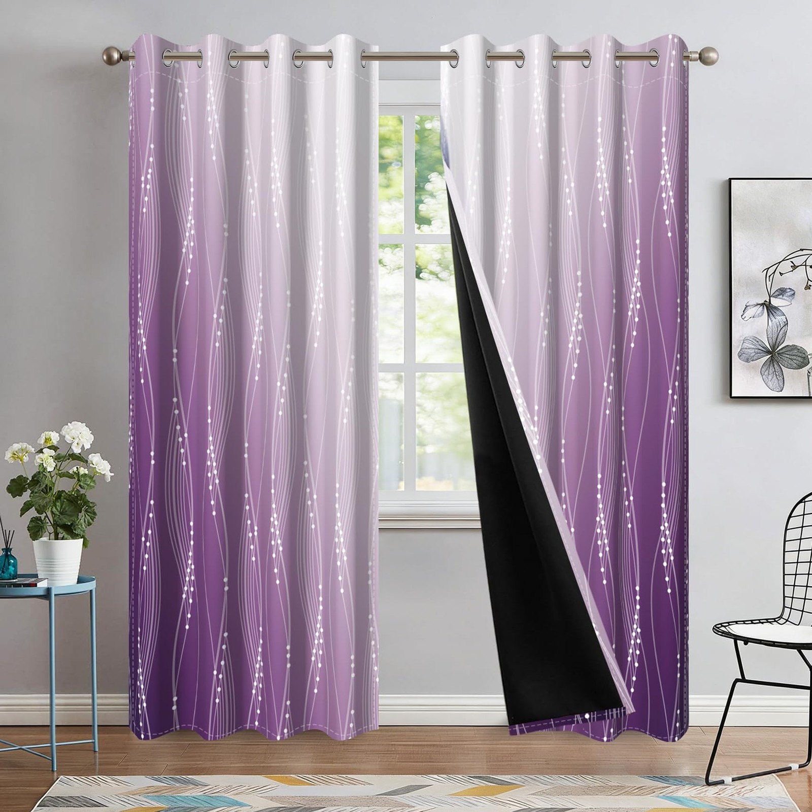 Ombre Blackout Curtains for Bedroom Gradient Purple White Color Grommet Room …