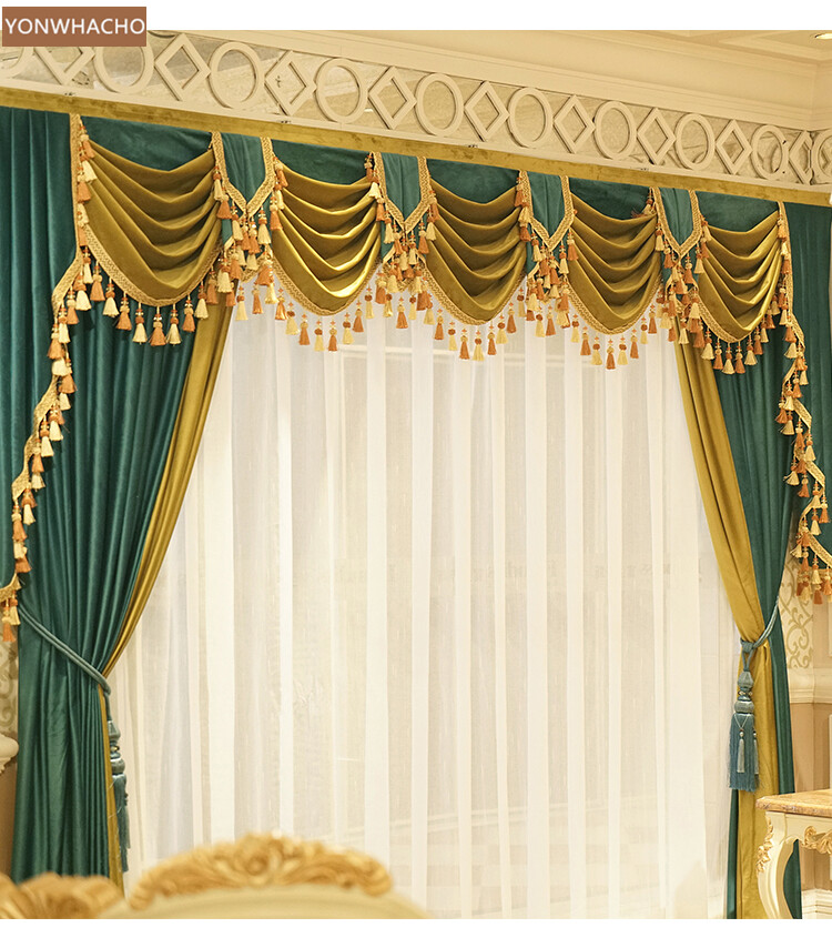 Stunning European luxury velvet green cloth blackout curtain valance drape B769*
