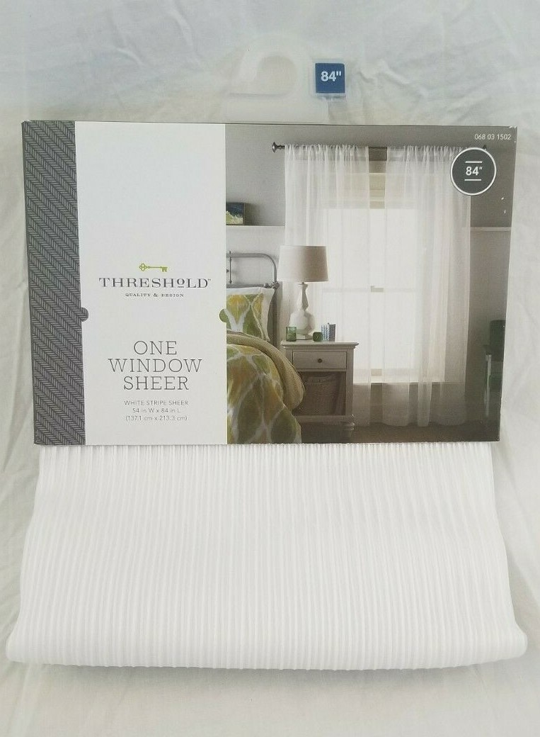 2 Threshold White Stripe Sheer Panels (1 Pair) 108″ x 84″ NIP