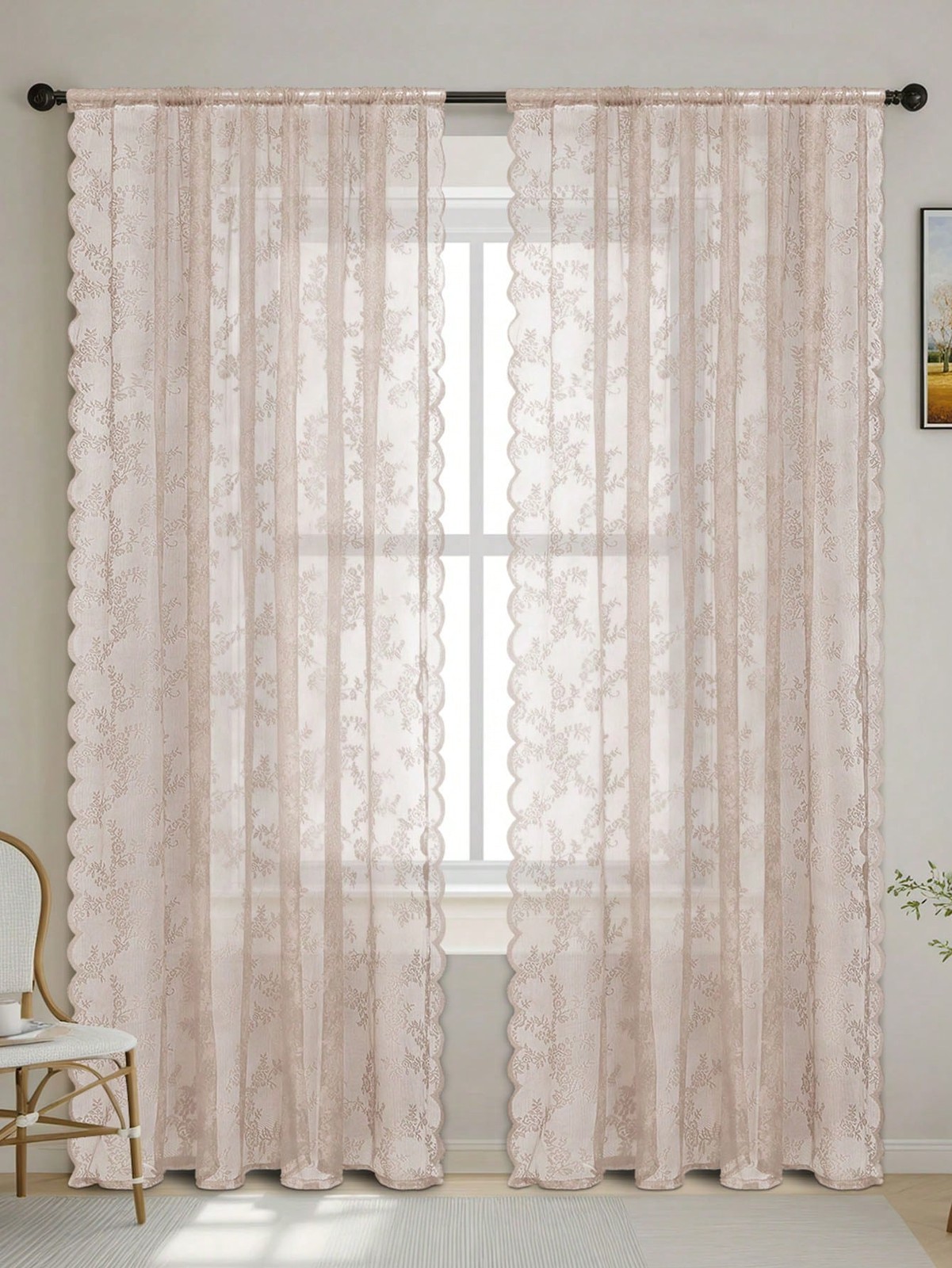 Light Pink Floral Lace Sheer Curtain Panel 59Wx118L 150x300cm