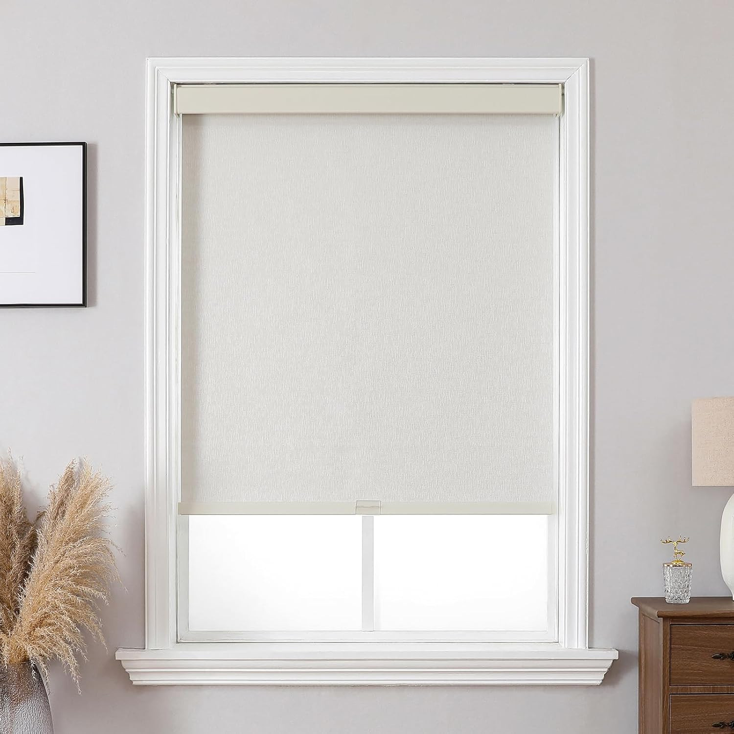 Cordless Blackout Roller Shades, Premium Woven Fabric Blinds for Indoor Windows,