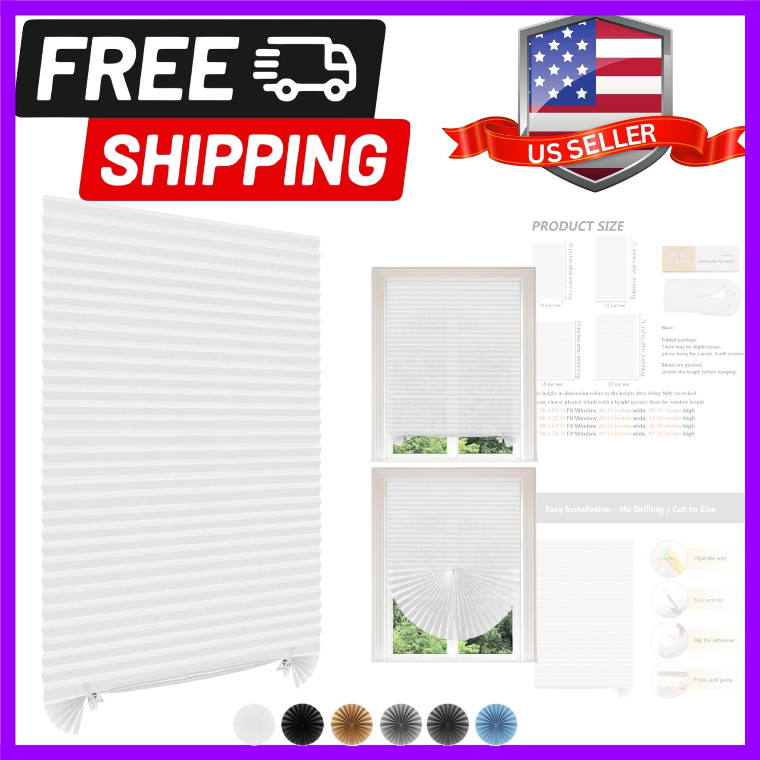 Paper Blinds Temporary Window Blinds Light Filtering No Drill Stick on Cut to…