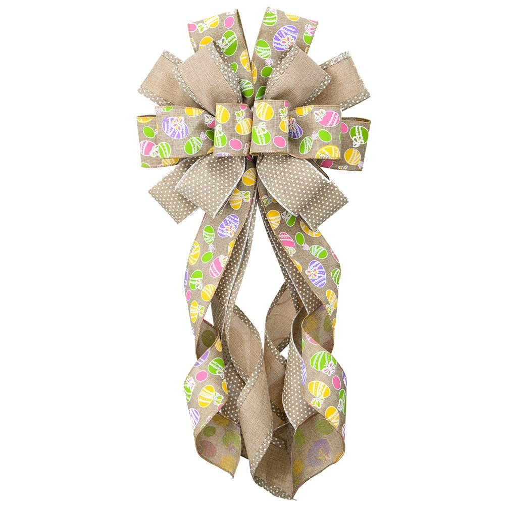 Large Easter Wreath Bows Front Door Flaxen Burlap Easter Eggs Spring Tree Topper