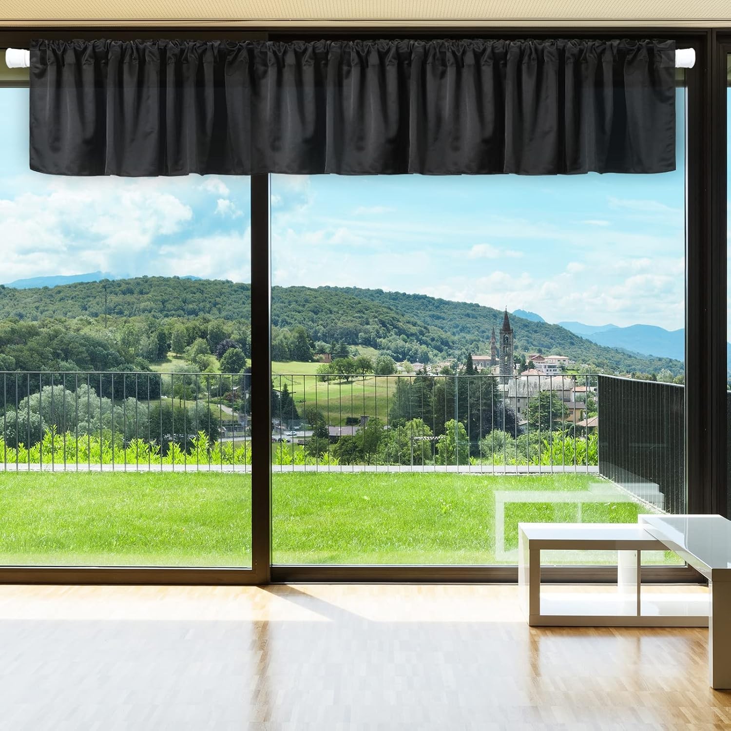 4 Pcs Black Valance Curtains Blackout Fabric for Windows Basement Curtains