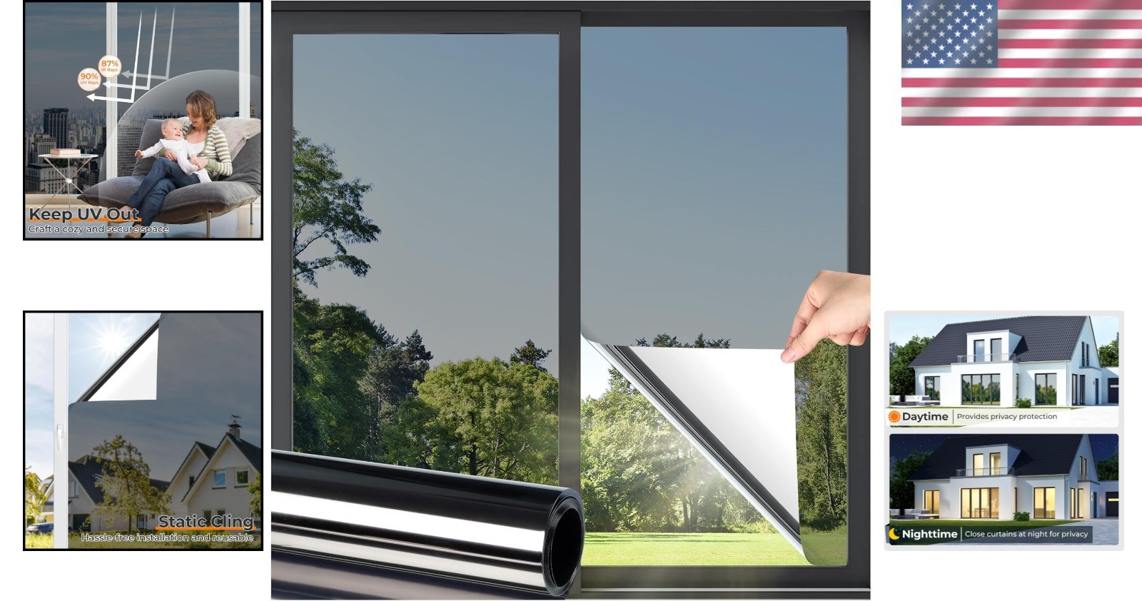 UV Blocking Window Film, 35.4″ x 157.4″ – Black Silver
