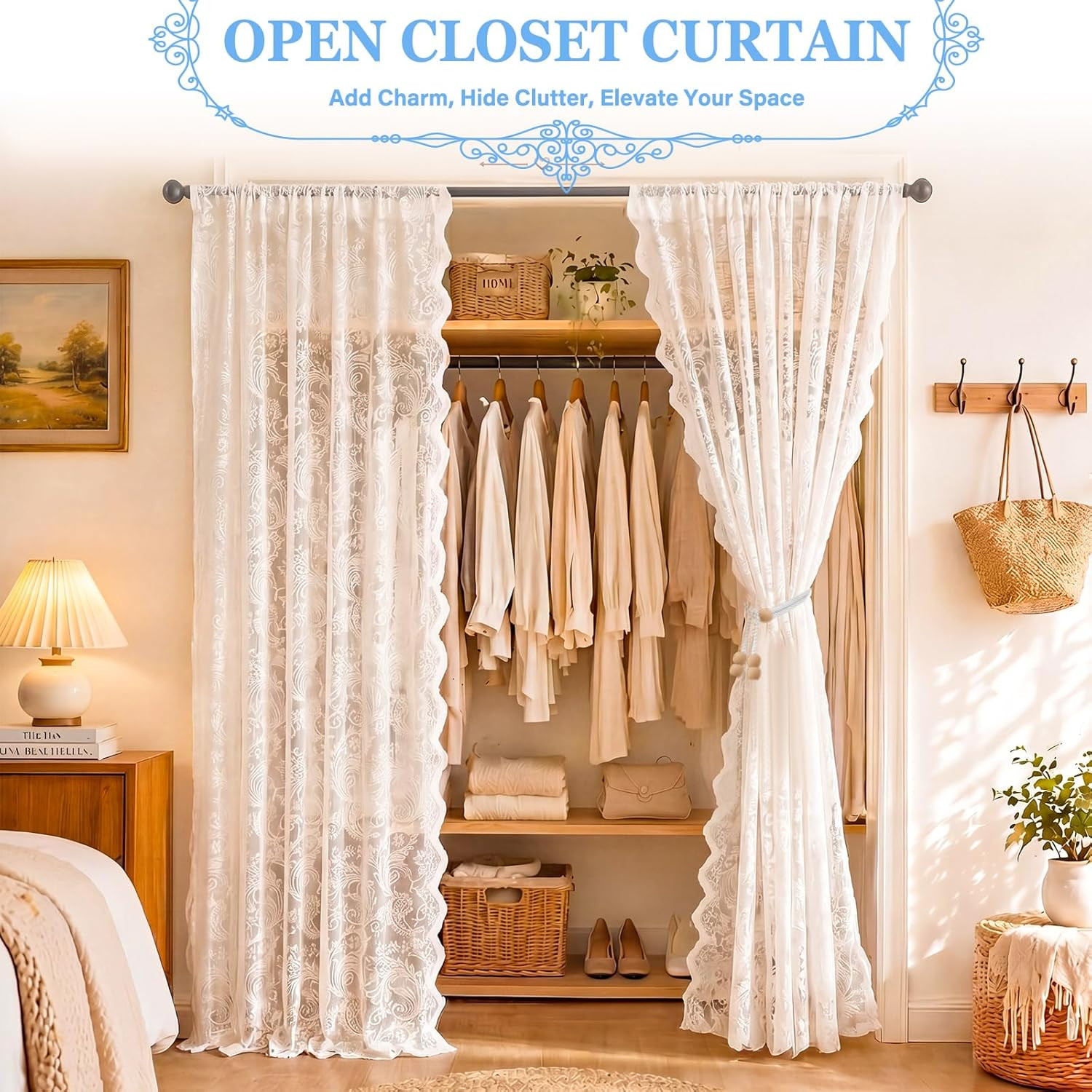 2 Pcs 78 X 80 Inch Lace Ruffled Closet Curtain for Open Closet Vintage Lace Door