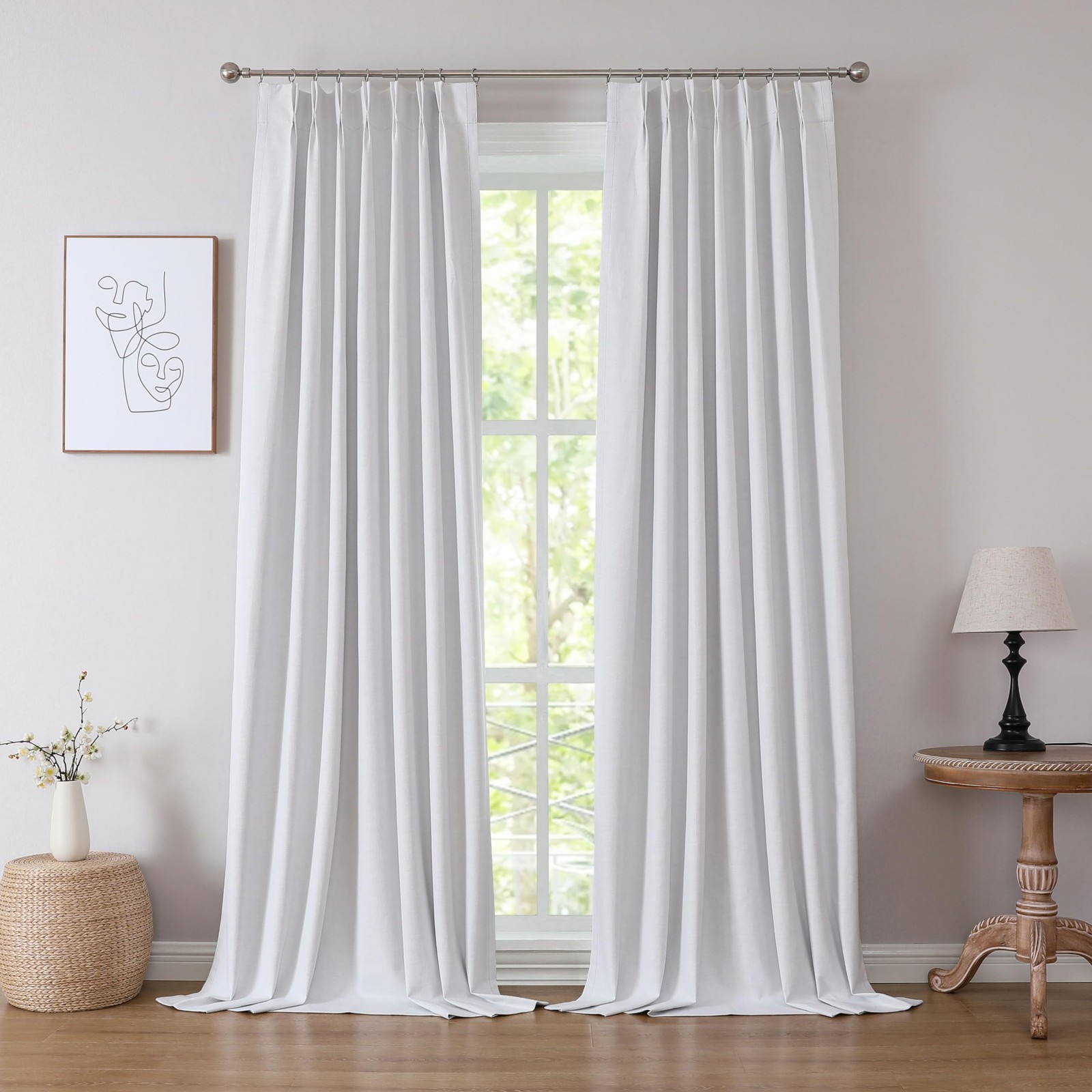 Blackout Pinch Pleated Curtains,95 Inches Long Linen Textured Pinch Pleat Drapes