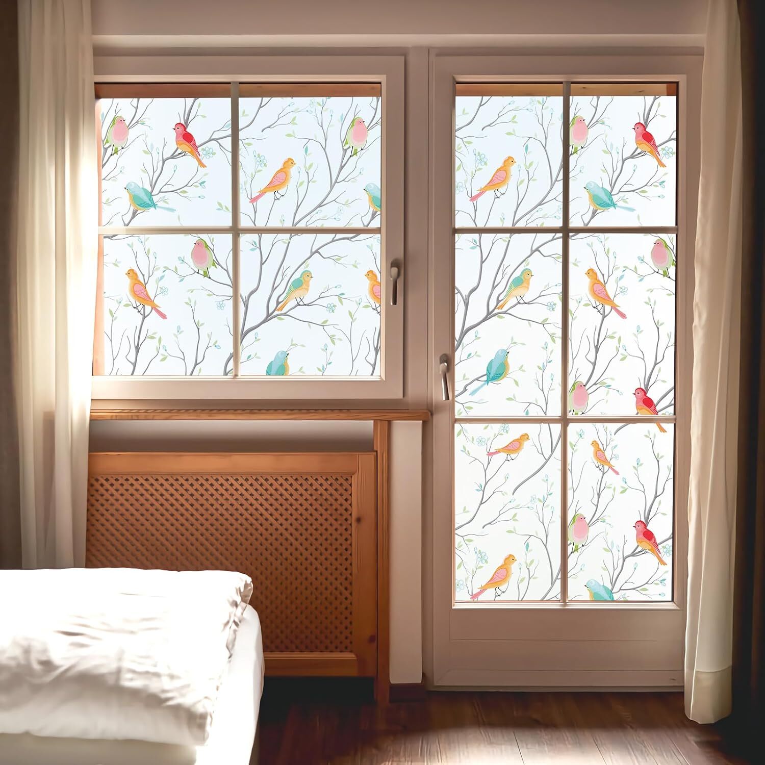 Window Privacy Film Decorative Bird Stained Glass Window Film Bathroom Fr