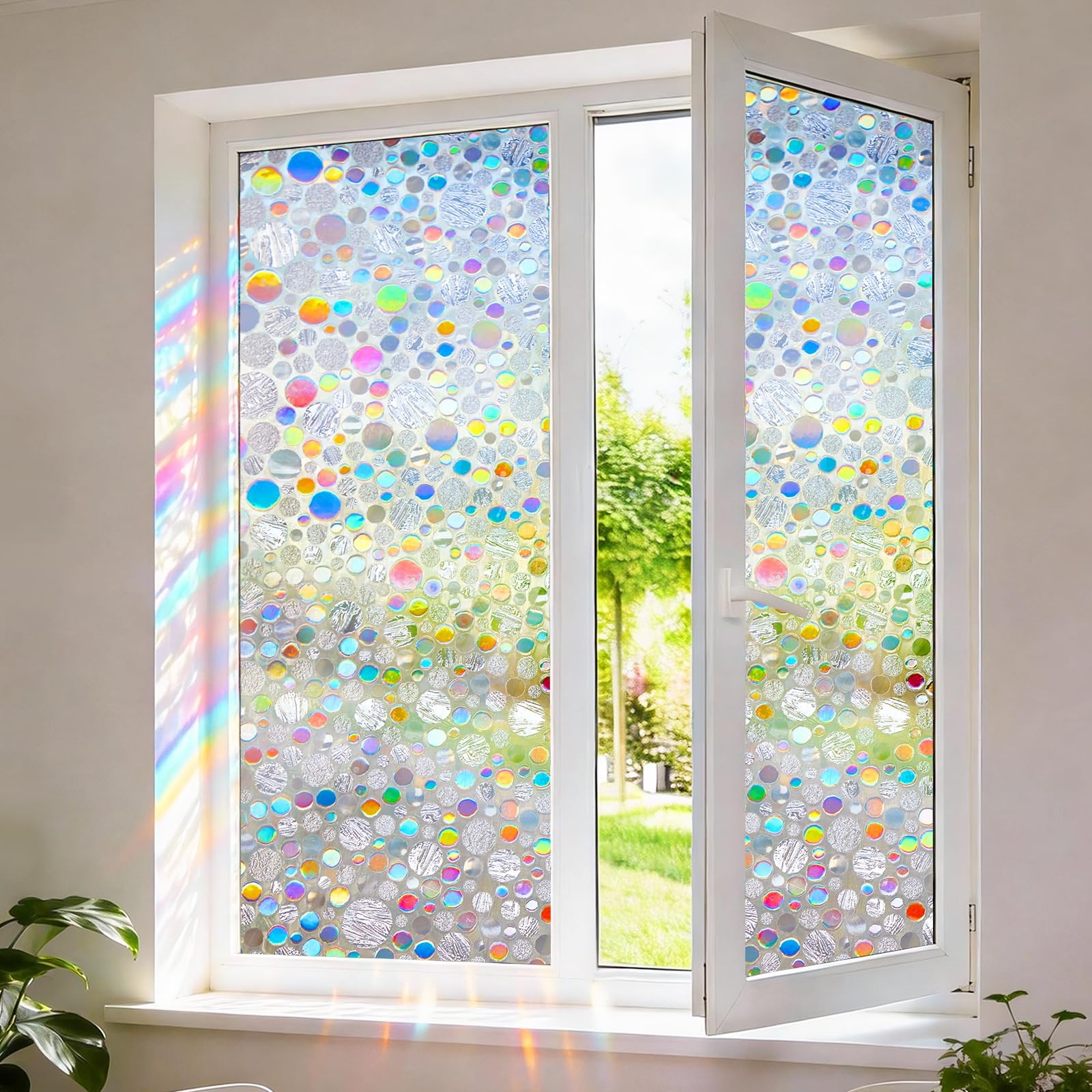 ColorfulHall Stained Glass Window Film Rainbow 17.5 x 78.7 Inch,