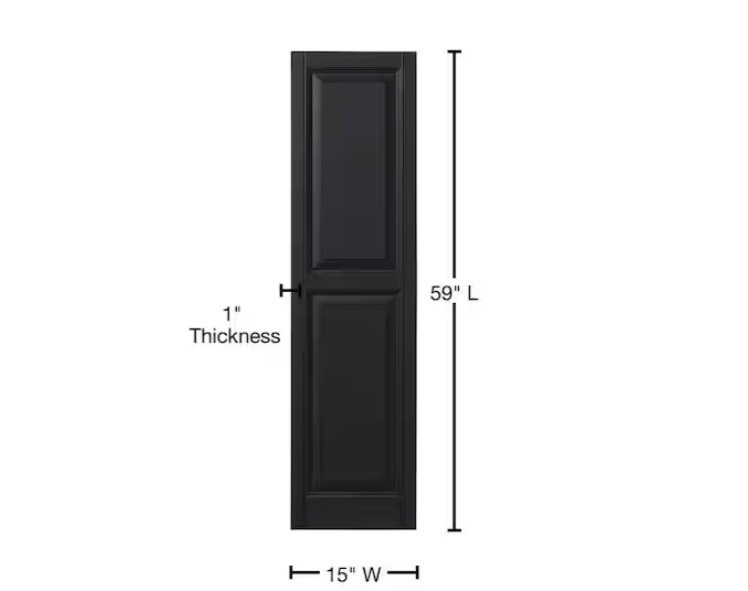 PLY GEM VINRP1559 15in x 59in Raised Panel Polypropylene Shutters Pair -BLK -NEW