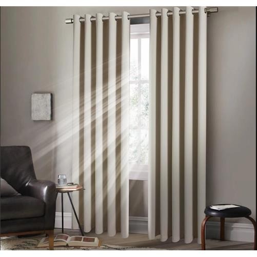 EYELET Ring Top Plain Thermal BLACKOUT Cream LINED Curtains with Tie Backs