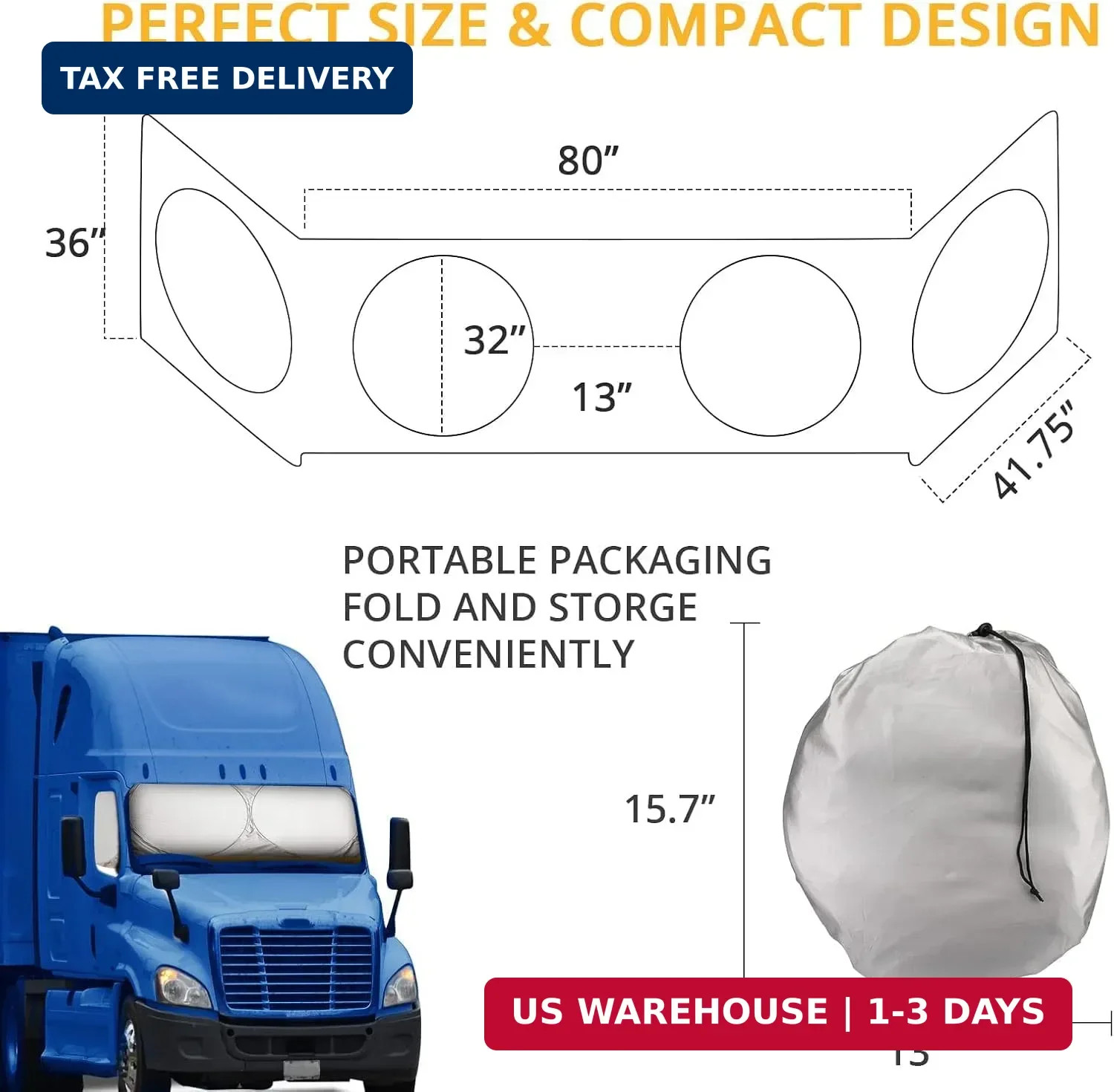 Semi-Truck Sun Shade for Windshield and Side Windows | 300T Sunshade Maximum Cov