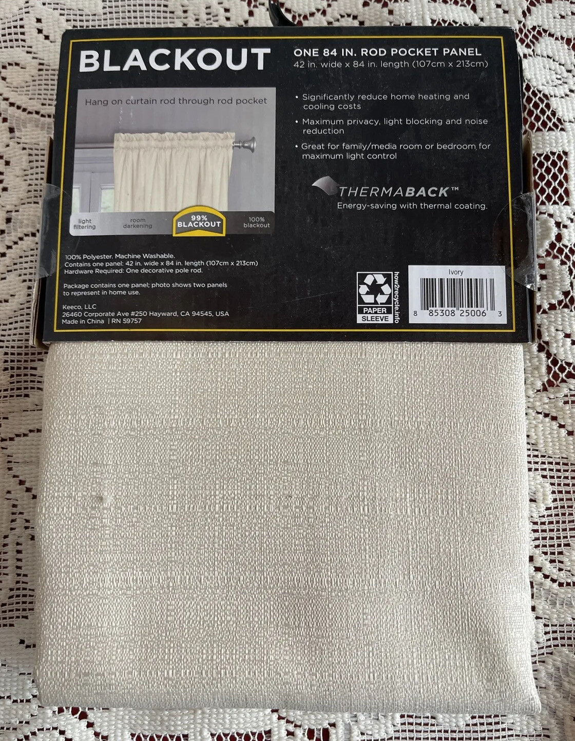 (1) ECLIPSE Draft Stopper Blackout Curtain Panel 84”X42” Ivory Beige-New