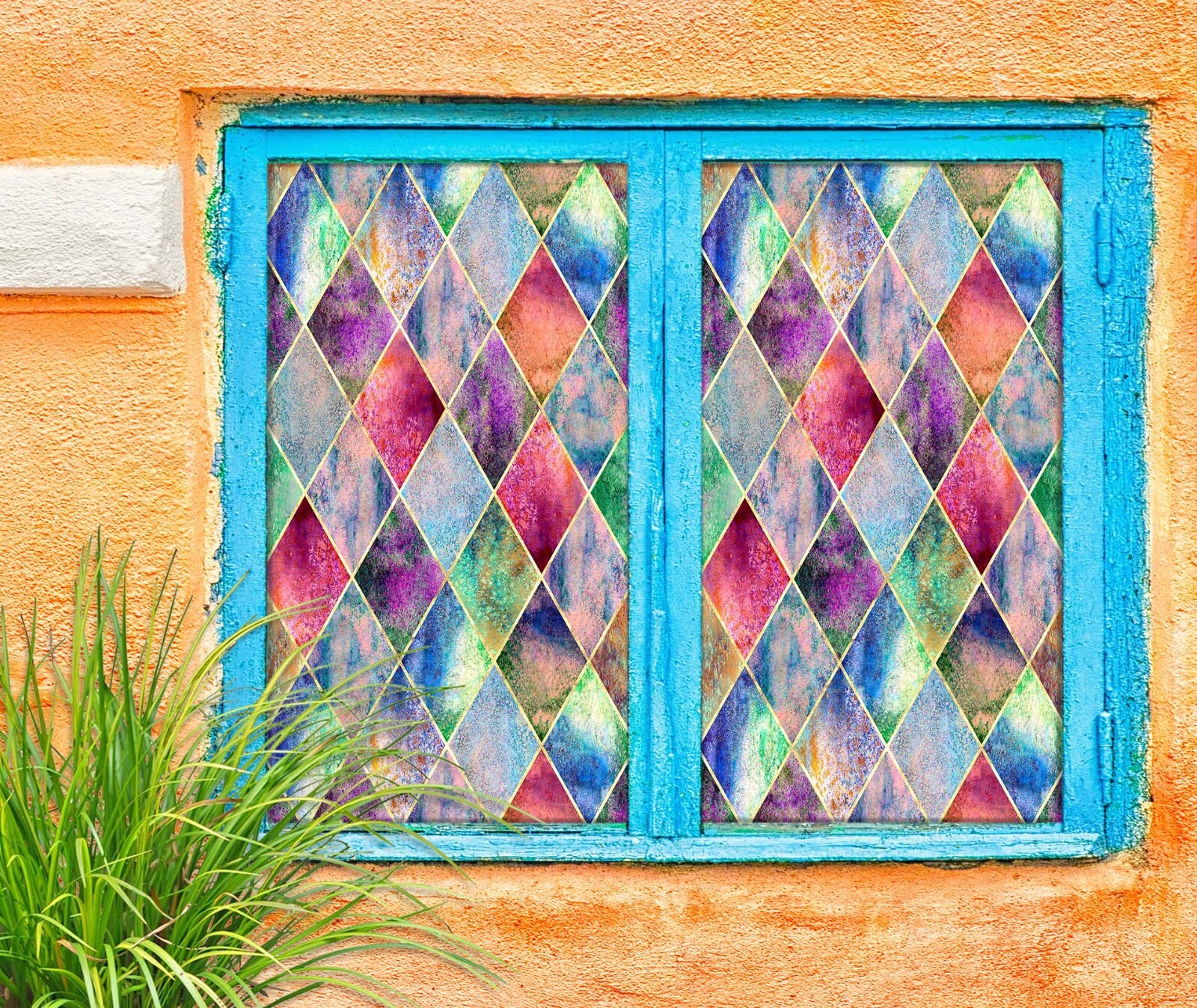3D Argyle Pattern A64 Window Film Print Sticker Cling Stained Glass UV Sinsin