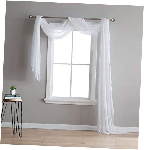 Window Scarf Curtain. Extra Long Window 54″W x 288″L (Pack of 1) White